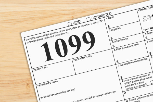 A US Federal tax 1099 income tax form on a desk